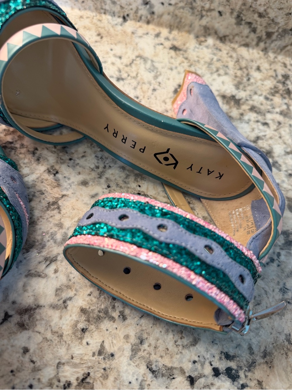 Katy Perry Collections Kai Teal, Lavender & Pink Chunky Heel Sandals Mermaid - Picture 7 of 10
